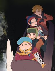 Rule 34 | 4boys, beanie, black gloves, blonde hair, brown eyes, brown hair, coat, eric cartman, fat, flute, gloves, hat, holding flute, holding instrument, instrument, kenny mccormick, kyle broflovski, log flume, male focus, morphin e, multiple boys, photo-referenced, recorder, sleeves past wrists, south park, stan marsh, water, winter clothes, winter coat