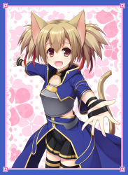 Rule 34 | 10s, 1girl, animal ears, armor, breastplate, brown hair, cat ears, foreshortening, highres, red eyes, short hair, silica, silica (sao-alo), sword art online, tail, thighhighs, twintails, yuntea