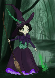 Rule 34 | 1girl, black hair, dress, hat, highres, kelheor, long dress, long hair, magic, solo, witch, witch hat