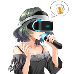 Rule 34 | 10s, 1girl, alcohol, beer, beer mug, cup, head-mounted display, highres, idolmaster, idolmaster cinderella girls, imagining, infinote, lips, looking at viewer, mug, parted lips, sexually suggestive, short hair, simple background, solo, takagaki kaede, white background
