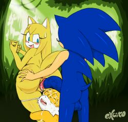 Rule 34 | 1girl, 2boys, absurdres, anus, ass, cum, cum in pussy, excito, facial, furry, furry female, furry male, hetero, highres, jungle, large penis, multiple boys, nature, netorare, netorase, penis, public indecency, pussy, sonic (series), sonic boom (series), sonic the hedgehog, suggestive gesture, tails (sonic), testicles, veins, veiny penis, zooey (sonic)
