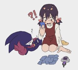 Rule 34 | ai (digimon), card, digimon, digimon (creature), digivice, exclamation mark, highres, impmon, open mouth, question mark, ribbon, sleeping, zzz