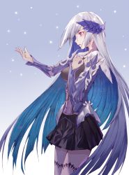 Rule 34 | 1girl, armor, bad id, bad pixiv id, breasts, brynhildr (fate), commentary request, crying, crying eye, fate/grand order, fate (series), gradient background, hair ornament, hand on own chest, hand up, highres, long hair, looking to the side, profile, purple eyes, silver hair, simple background, solo, standing