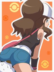 Rule 34 | 10s, 1girl, ahoge, animated, animated gif, ass, ass shake, awa, bag, bare shoulders, baseball cap, bestiality, black hair, blinking, blue eyes, breasts, cowboy shot, creatures (company), crotch rub, denim, denim shorts, dutch angle, from behind, game freak, gen 5 pokemon, girl on top, handbag, hat, high ponytail, hilda (pokemon), long hair, looking at viewer, looking back, lowres, nintendo, open mouth, orange background, oshawott, outline, poke ball theme, pokemon, pokemon (creature), pokemon bw, pokephilia, ponytail, profile, short shorts, shorts, sidelocks, sitting, sitting on face, sitting on person, small breasts, sweat, sweatband, wristband