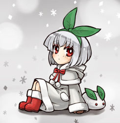 Rule 34 | 1girl, bad id, bad pixiv id, boots, capelet, chroma000, chroma (chroma000), coat, hairband, looking at viewer, mittens, original, red eyes, short hair, silver hair, sitting, solo