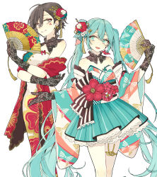 Rule 34 | 2girls, 39culture, ahoge, akakura, alternate costume, aqua bow, aqua eyes, aqua hair, aqua kimono, aqua sleeves, bare shoulders, black bow, black collar, black gloves, bow, bow print, brown hair, camellia, china dress, chinese clothes, close-up, collar, commentary request, crossed arms, crypton future media, detached collar, detached sleeves, dress, eyelashes, feet out of frame, floral print, flower, frilled bow, frills, gloves, grey eyes, grin, hair bow, hair flower, hair ornament, hand fan, hatsune miku, holding, holding fan, japanese clothes, kimono, lace, lace-trimmed gloves, lace-trimmed kimono, lace-trimmed sleeves, lace trim, long hair, long sleeves, looking at another, marking on cheek, meiko (vocaloid), multicolored sleeves, multiple girls, obi, official art, open mouth, outstretched hand, pink sleeves, red flower, red shawl, sash, shawl, short hair, short kimono, simple background, sleeveless, sleeveless kimono, smile, striped, striped bow, tassel, tassel hair ornament, twintails, very long hair, vocaloid, white background, white dress, white sleeves, wide sleeves