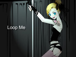 Rule 34 | :p, blonde hair, blue eyes, corset, garter belt, gloves, kagamine rin, koz, lingerie, panties, pole, pole dancing, ponytail, solo, tattoo, thighhighs, tongue, tongue out, underwear, vocaloid