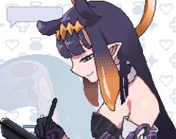 Rule 34 | 1girl, animated, black eyes, black hair, drawing, drinking straw, from side, halo, hololive, hololive english, laughing, looking down, ninomae ina&#039;nis, ninomae ina&#039;nis (1st costume), open mouth, pixel art, pointy ears, ronin (zeth total), smile, solo, speech bubble, tentacle hair, tentacles, video, virtual youtuber