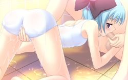 Rule 34 | 1boy, 1girl, aqua hair, ass, bad anatomy, bathroom, blue eyes, blue hair, blush, breasts, censored, clothed sex, deepthroat, face, face down, fellatio, fingering, game cg, hair ornament, hair ribbon, handjob, hetero, licking, masturbation, mixed-sex bathing, mosaic censoring, mutual masturbation, one-piece swimsuit, open mouth, oral, penis, penis awe, prism magical, ribbon, rubbing, sex, shared bathing, short hair, small breasts, solo focus, sweat, swimsuit, tanihara natsuki, thighs, wachi yuri, wet, white one-piece swimsuit