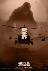 Rule 34 | aircraft, bell helicopter, giant, giant monster, helicopter, highres, island, kaijuu, king kong, king kong (series), kong: skull island, legendary pictures, military, military vehicle, monster, monsterverse, movie poster, muscular, muscular male, ocean, parody, skull island, style parody, sun, tree, uh-1 iroquois, utility helicopter
