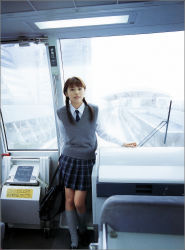 Rule 34 | braid, photo (medium), school uniform, serafuku, sweater, sweater vest, train, train interior, twin braids