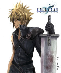 Rule 34 | 00s, 1990s (style), 1boy, cloud strife, copyright name, final fantasy, final fantasy vii, final fantasy vii advent children, logo, male focus, solo