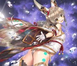 Rule 34 | 1girl, animal ears, ass, blush, cat ears, gloves, japanese clothes, kibasuke, leotard, long hair, looking at viewer, nia (blade) (xenoblade), nia (xenoblade), nintendo, niyah, ribbon, silver hair, simple background, smile, solo, spoilers, twintails, white gloves, xenoblade chronicles (series), xenoblade chronicles 2, xenoblade chronicles (series), xenoblade chronicles 2, yellow eyes