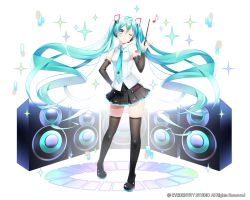 Rule 34 | 1girl, ;d, black footwear, black skirt, blue eyes, blue hair, blue nails, blue necktie, boots, detached sleeves, floating hair, full body, hair between eyes, hatsune miku, headphones, holding, kotepen 2nd, long hair, looking at viewer, miniskirt, nail polish, necktie, one eye closed, open mouth, pleated skirt, shirt, skirt, sleeveless, sleeveless shirt, smile, solo, standing, thigh boots, thighhighs, twintails, very long hair, vocaloid, white shirt, zettai ryouiki