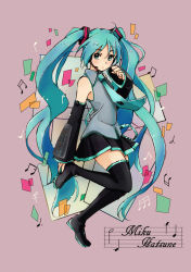 Rule 34 | 1girl, aqua eyes, aqua hair, bad id, bad pixiv id, boots, character name, detached sleeves, hatsune miku, headset, highres, long hair, mirin (youton jou), musical note, necktie, skirt, solo, thigh boots, thighhighs, twintails, very long hair, vocaloid