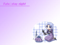 Rule 34 | 00s, 1girl, beamed quavers, blue eyes, blue hair, blush stickers, braid, chibi, chibi only, dress, fate/stay night, fate (series), gloves, long dress, long hair, matching hair/eyes, medea (fate), musical note, open mouth, pointy ears, puppet, quaver, sitting, solo, sword, wallpaper, weapon