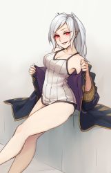 Rule 34 | 1girl, black panties, breasts, camisole, cleavage, cloak, commentary, english commentary, fire emblem, fire emblem heroes, glowing, glowing eyes, grima (fire emblem), highres, long hair, looking at viewer, monorus, nintendo, no pants, off shoulder, panties, parted lips, presenting, red eyes, robe, robin (female) (fire emblem), robin (fire emblem), sitting, smile, solo, spaghetti strap, underwear, white hair