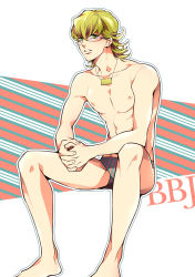 Rule 34 | 10s, 1boy, bad id, bad pixiv id, barnaby brooks jr., blonde hair, glasses, green eyes, jewelry, male focus, male swimwear, multicolored clothes, multicolored male swimwear, multicolored swim briefs, multicolored swimsuit, nakajou akira, necklace, nipples, pink male swimwear, pink swim briefs, print male swimwear, print swim briefs, print swimsuit, sitting, solo, striped male swimwear, striped swim briefs, swim briefs, swimsuit, tiger &amp; bunny, vertical-striped male swimwear