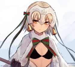 Rule 34 | 1girl, bad id, bad pixiv id, bell, black gloves, blonde hair, blush, bow, breasts, capelet, christmas, fate/grand order, fate (series), gloves, hair ribbon, helmet, jeanne d&#039;arc alter (fate), jeanne d&#039;arc (fate), jeanne d&#039;arc alter santa lily (fate), ribbon, santa costume, short hair, small breasts, solo, yellow eyes, yukihama