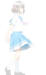 Rule 34 | 1girl, absurdres, arms behind back, blue sailor collar, blue skirt, blush, brown eyes, brown footwear, brown hair, closed mouth, hibike! euphonium, highres, kitauji high school uniform, kneehighs, loafers, looking at viewer, neckerchief, oumae kumiko, pink neckerchief, pleated skirt, sailor collar, school uniform, serafuku, shirt, shoes, short hair, short sleeves, simple background, skirt, smile, socks, solo, standing, sunegeli, white background, white shirt, white socks