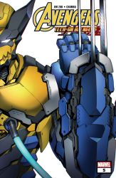 Rule 34 | 1boy, absurdres, armor, avengers: tech on, avengers (series), cable, claws, clenched hand, comic cover, copyright name, cover, cover page, highres, logo, male focus, marvel, official art, power armor, shimizu eiichi, solo, white background, wolverine (x-men)