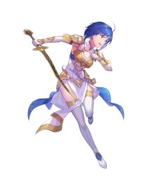 Rule 34 | 1girl, ahoge, arm guards, armor, blue eyes, blue hair, boots, breastplate, catria (fire emblem), dress, elbow gloves, fire emblem, fire emblem: mystery of the emblem, fire emblem echoes: shadows of valentia, fire emblem heroes, full body, gloves, headband, highres, holding, holding sword, holding weapon, kakage, nintendo, short hair, shoulder pads, solo, sword, thigh boots, thighhighs, transparent background, weapon, white footwear