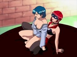 Rule 34 | 2girls, animated, animated gif, breasts, dildo, flashback game, mask, multiple girls, nipples, open clothes, open shirt, pantyhose, reverse cowgirl position, sex, sex from behind, sex toy, skirt, straddling, strap-on, vaginal, yuri