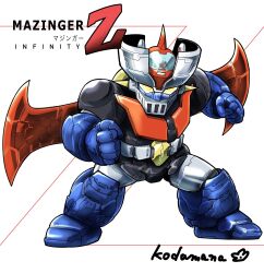 Rule 34 | artist name, chibi, copyright name, highres, looking at viewer, mazinger (series), mazinger z, mazinger z: infinity, mazinger z (mecha), mecha, mechanical wings, no humans, robot, science fiction, solo, super robot, white background, wings, yellow eyes, yuzupapa