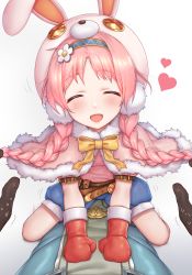 Rule 34 | 1boy, 1girl, blush, braid, closed eyes, girl on top, gloves, hat, highres, long hair, mimi (princess connect!), open mouth, pink hair, pov, princess connect!, straddling, sweat, yakimi 27