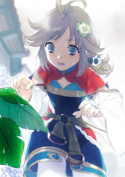 Rule 34 | 1girl, ahoge, akiyoshi haru, arms up, chinese clothes, detached sleeves, flower, foreshortening, frown, grey eyes, grey hair, hair flower, hair ornament, leaf, leaning, leaning forward, long sleeves, low ponytail, no pupils, open mouth, panda, pants, rune factory, rune factory 4, short ponytail, solo, sweat, swept bangs, wide sleeves, xiao pai