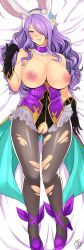 Rule 34 | 1girl, absurdres, animal ears, black gloves, breasts, breasts out, camilla (fire emblem), camilla (spring) (fire emblem), cleft of venus, closed mouth, fake animal ears, fire emblem, fire emblem fates, fire emblem heroes, full body, gloves, hair over one eye, high heels, highres, large breasts, long hair, nintendo, nipples, pantyhose, purple eyes, purple hair, pussy, rabbit ears, revolverwing, smile, solo, torn clothes, torn pantyhose
