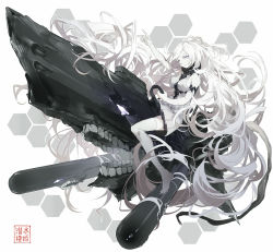 Rule 34 | 10s, 1girl, absurdly long hair, abyssal ship, colored skin, dress, kantai collection, long hair, looking at viewer, machinery, monochrome, nine (liuyuhao1992), revision, riding, short dress, solo, submarine princess, thighhighs, torpedo, very long hair, white dress, white eyes, white hair, white skin, white thighhighs, zettai ryouiki