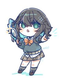 Rule 34 | + +, 1girl, argyle, argyle clothes, argyle skirt, black hair, black socks, blue hair, blue ribbon, blue sweater, blush, bow, bowtie, brown footwear, brown skirt, collared shirt, colored inner hair, commentary, contrapposto, fu-ren, full body, green eyes, hair ribbon, holding, holding magnifying glass, loafers, long sleeves, looking at viewer, magnifying glass, medium hair, miyamai moca, multicolored hair, open mouth, orange bow, orange bowtie, outstretched arm, pointing, ribbon, shirt, shoes, simple background, skirt, socks, solo, standing, sweater, triangle mouth, twitter username, v-shaped eyebrows, voicepeak, white background, white shirt