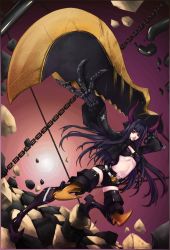 Rule 34 | 10s, 1girl, bikini, bikini top only, black gold saw, black hair, black rock shooter, black thighhighs, boots, breasts, chain, claws, cropped jacket, female focus, foreshortening, gradient background, horns, huge weapon, king saw, long hair, long sleeves, midriff, navel, paolo antonio aguasin, red eyes, short shorts, shorts, solo, swimsuit, sword, thigh boots, thighhighs, weapon, zettai ryouiki