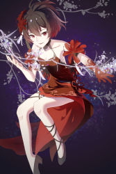 Rule 34 | 1girl, absurdres, bare shoulders, blue background, bob cut, china dress, chinese clothes, chinese new year, dress, flower, gloves, hair flower, hair ornament, highres, honkai (series), honkai impact 3rd, medium hair, off-shoulder dress, off shoulder, rafaelaaa, red dress, red flower, red gloves, red hair, seele (alter ego), seele vollerei, seele vollerei (stygian nymph), solo