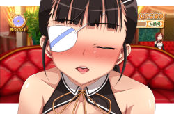 Rule 34 | 2girls, black hair, blush, cosplay, dream c club, dream c club (series), eyepatch, closed eyes, incoming kiss, lips, minna-dietlinde wilcke, monizumi ishikawa, multiple girls, nao (dream c club), nao (dream c club) (cosplay), open mouth, parody, sakamoto mio, strike witches, tongue, world witches series
