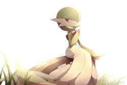 Rule 34 | :o, absurdres, blurry, commentary request, creatures (company), game freak, gardevoir, gen 3 pokemon, grass, hand up, highres, kisa (kisa-kisa5900), nintendo, one-hour drawing challenge, pokemon, pokemon (creature), red eyes, sideways glance, signature, solo
