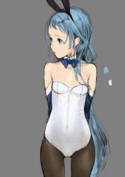Rule 34 | 10s, 1girl, animal ears, arms behind back, bare shoulders, blue eyes, blue hair, bow, bowtie, branch (blackrabbits), breasts, detached collar, elbow gloves, fake animal ears, gloves, grey background, kantai collection, leotard, long hair, matching hair/eyes, pantyhose, personification, playboy bunny, rabbit ears, samidare (kancolle), simple background, sketch, small breasts, solo, very long hair