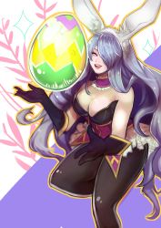 Rule 34 | 1girl, absurdres, alex (cerealex), animal ears, bare shoulders, bow, bowtie, breasts, camilla (fire emblem), camilla (spring) (fire emblem), cleavage, detached collar, fake animal ears, fire emblem, fire emblem fates, fire emblem heroes, fishnet pantyhose, fishnets, hair over one eye, highres, large breasts, leotard, lips, long hair, looking at viewer, nintendo, pantyhose, playboy bunny, purple eyes, purple hair, rabbit ears, rabbit tail, simple background, smile, solo, tail, thighs, very long hair, wavy hair