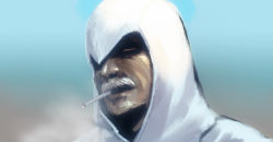 Rule 34 | 1boy, assassin&#039;s creed, assassin&#039;s creed (series), cigarette, crossover, facial hair, hood, male focus, metal gear (series), metal gear solid, metal gear solid 4: guns of the patriots, mustache, solid snake, solo