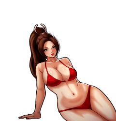 Rule 34 | 1girl, breasts, darji, fatal fury, large breasts, ponytail, shiranui mai, simple background, solo