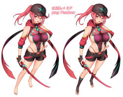 Rule 34 | adapted costume, breasts, feichu keju, hat, katana, large breasts, pyra (xenoblade), red eyes, red hair, sword, weapon, xenoblade chronicles (series), xenoblade chronicles 2