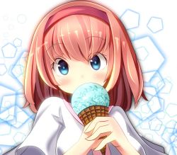 Rule 34 | 1girl, alice margatroid, bad id, bad pixiv id, blonde hair, blue eyes, capelet, cone, food, hairband, ice cream, ice cream cone, oimo (imoyoukan), ribbon, short hair, solo, touhou