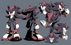 Rule 34 | 1boy, animal ears, black hair, character sheet, closed mouth, furry, furry male, gareki sh, gloves, grey background, long hair, male focus, multicolored hair, red eyes, shadow the hedgehog, shoes, sigh, simple background, sonic (series), tail, white gloves