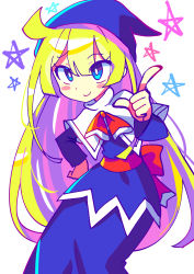 Rule 34 | 1girl, absurdres, blonde hair, blue eyes, blush, closed mouth, highres, long hair, looking at viewer, offbeat, pointing, pointing at viewer, puyopuyo, sketch, smile, solo, very long hair, witch (puyopuyo)