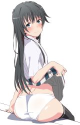 Rule 34 | 1girl, absurdres, black hair, black legwear, blush, clothes lift, highres, long hair, school uniform, shou937, skirt, skirt lift, underwear, yahari ore no seishun lovecome wa machigatteiru., yukinoshita yukino