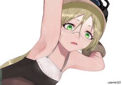 Rule 34 | 1girl, absurdres, armpits, blonde hair, collarbone, glasses, gloves, green eyes, highres, made in abyss, md5 mismatch, open mouth, resolution mismatch, riko (made in abyss), self-upload, signature, solo, source smaller, usohajii