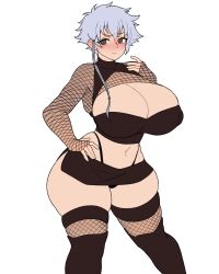 Rule 34 | 1girl, absurdres, bleach, breasts, highres, huge breasts, kotetsu isane, navel, short hair, solo, stomach, suavi-cream, tall female, thick thighs, thighs, wide hips