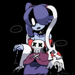 Rule 34 | 770mk, bare shoulders, blue hair, blue skin, colored skin, detached collar, detached sleeves, leviathan (skullgirls), monster girl, skullgirls, squigly (skullgirls), stitched mouth, stitches, white eyes, zombie