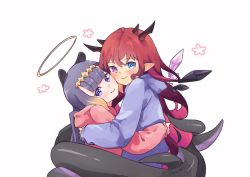 Rule 34 | blue eyes, blunt bangs, blush, detached sleeves, detached wings, halo, heterochromia, hololive, hololive english, hood, hoodie, horns, irys (hololive), long hair, looking at viewer, multicolored hair, multiple girls, namiorii, ninomae ina&#039;nis, pointy ears, purple eyes, purple hair, tentacle hair, tentacles, virtual youtuber, wings